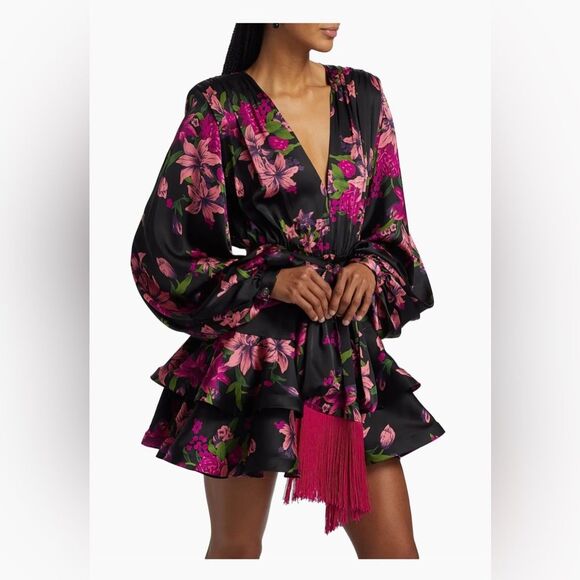 NEW Bronx and Banco Bedouin Lily Minidress Floral Black and Pink - Picture 2 of 16